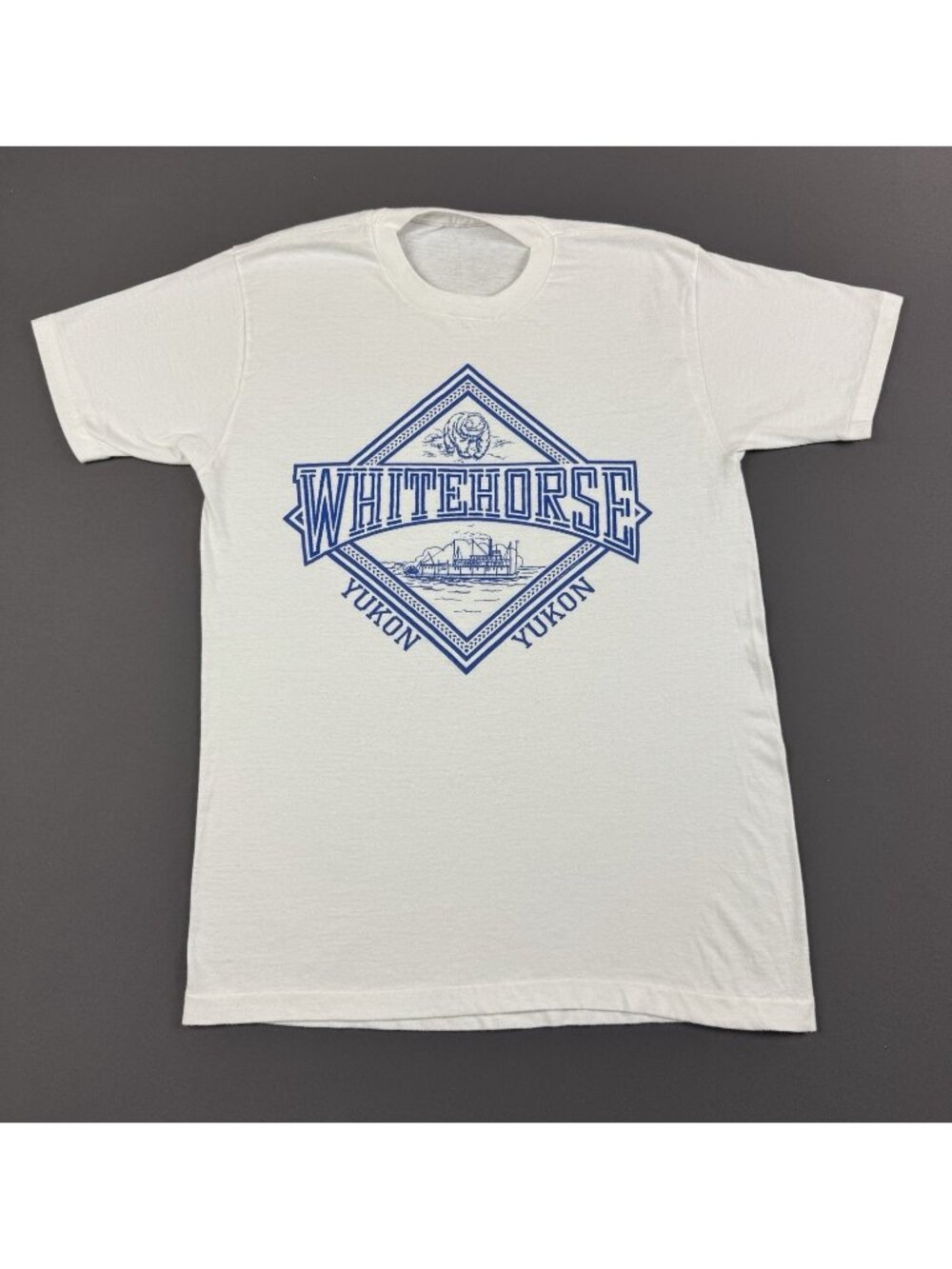 Rare Vintage 80s White Horse Yukon Art Single Stitch Shirt Boat Bear Drawing Tee